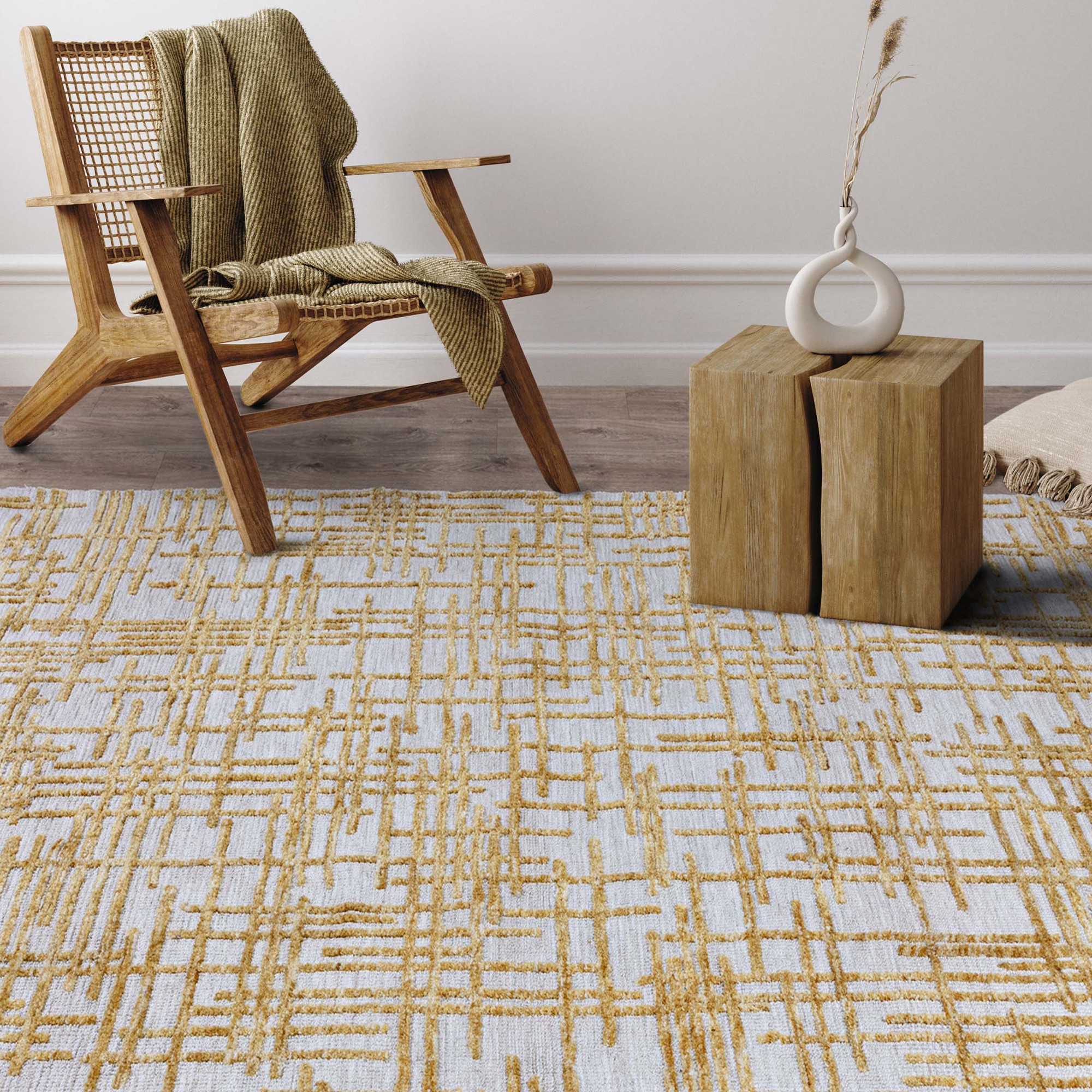 Mason Draft Modern Abstract Rugs In Yellow Gold